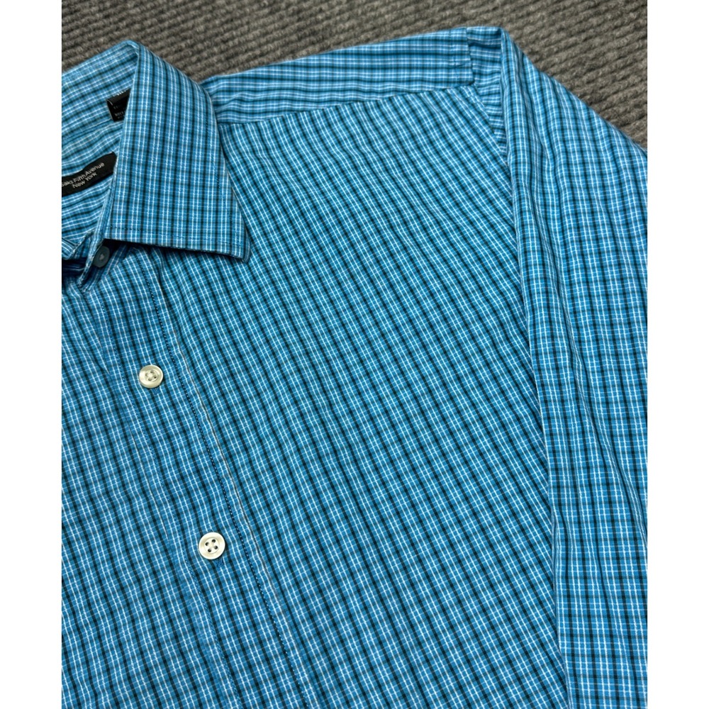Saks Fifth Avenue 212 Button Down Mens Large Blue Plaid Long Sleeve Shirt